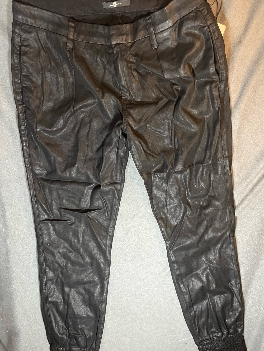 7 For All Mankind Black Coated Elastic Cuff Jogger Pants Sz 27 NWT